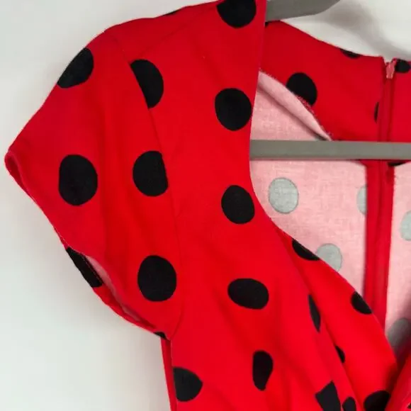 Belle Poque Polka Dot Fit & Flared Dress Womens Sz M Red Black Rockabilly Pin-Up - Picture 4 of 5